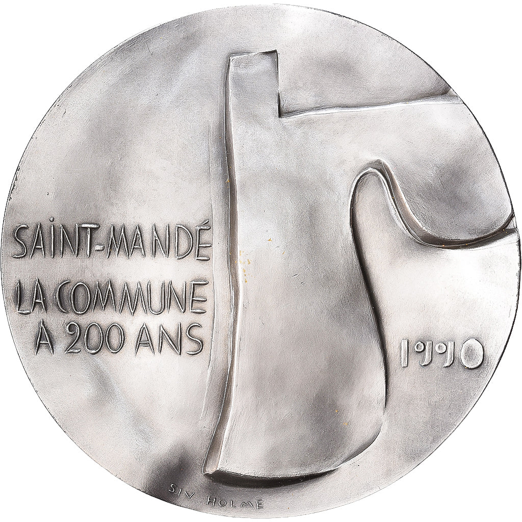 França, medalha, 200 Ans de Saint-Mandé, 1990, Bronze Prateado, Holme, MS(63)