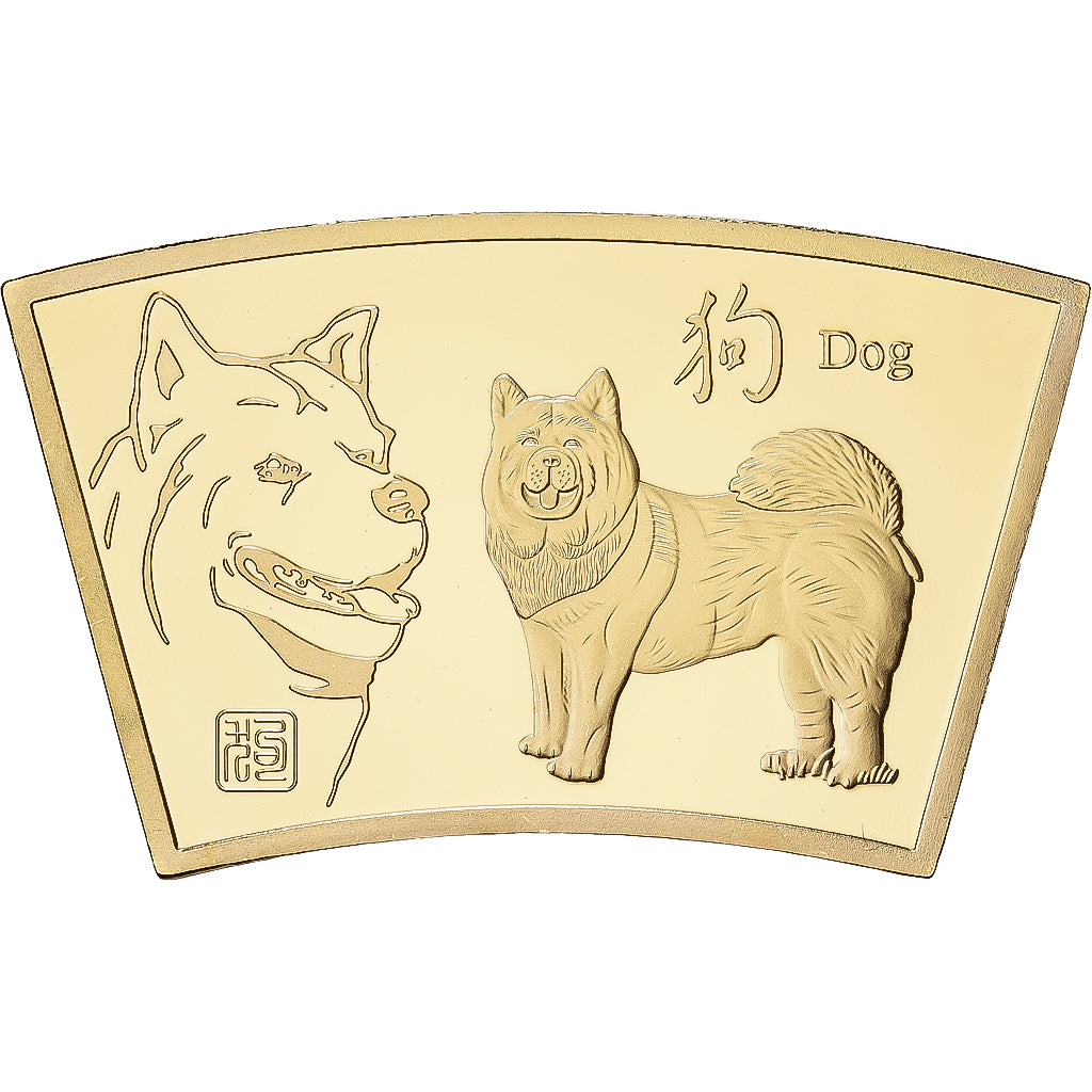 China, Medaille, Année du chien, Copper Gilt, STGL
