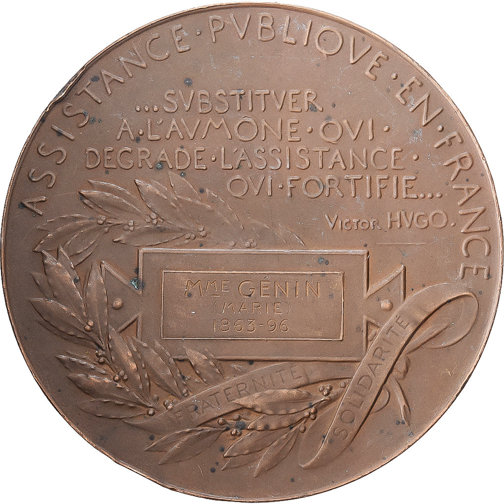 Francia, medaglia, Ministère de l'Intérieur, Assistance Publique, 1896