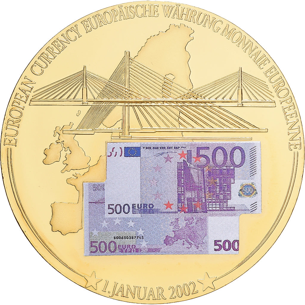 Frankrijk, Medaille, Monnaie Européenne, Billet de 500 Euros, Copper Gilt, UNC