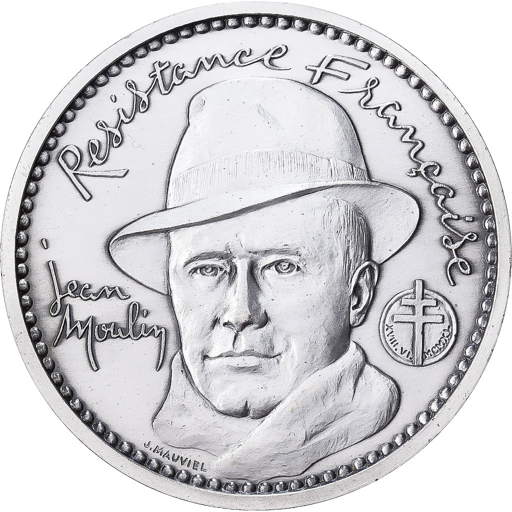 França, medalha, Résistance française, Jean Moulin, Bronze Prateado, Mauviel