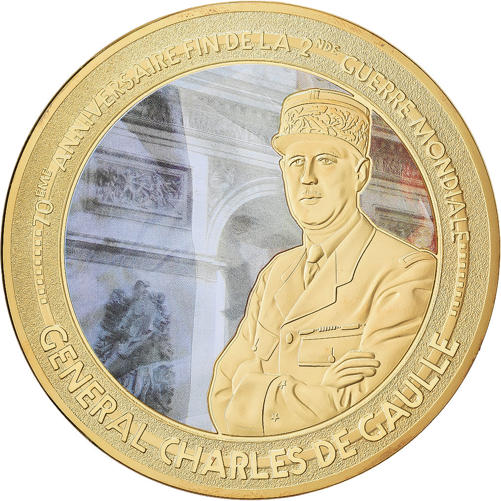 França, medalha, Général Charles de Gaulle, 2015, Cobre Dourado, MS(65-70)