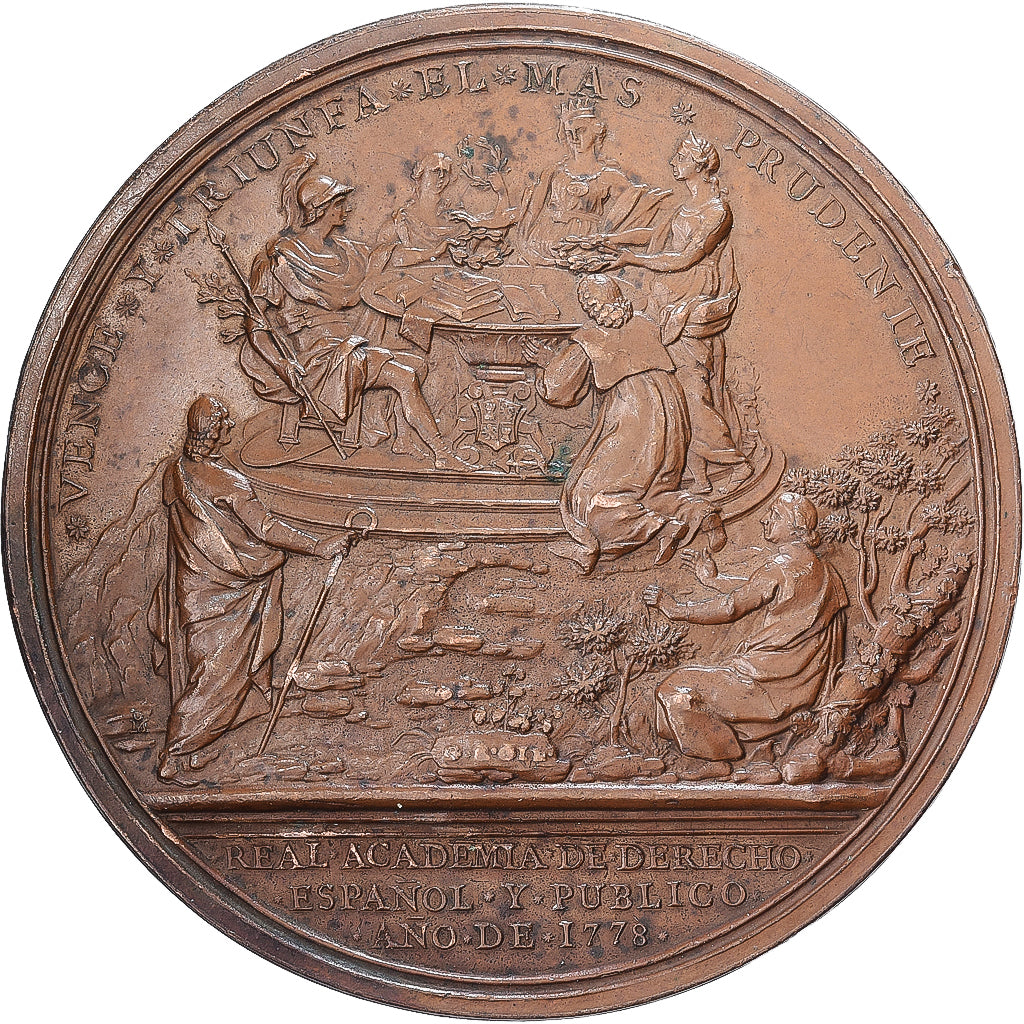 Spain, Medal, Carlos III, Real Academia de Derecho, 1778, Copper, Gil, EF(40-45)