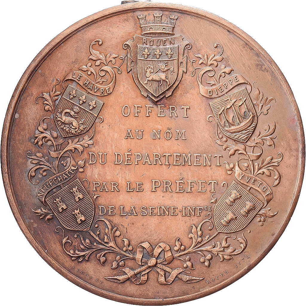 Frankrijk, Medaille, Choléra, Seine Inférieure, 1884, Koper, Lecomte, ZF
