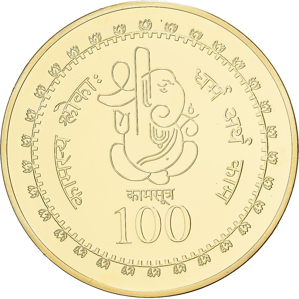 India, Medal, 100 Rupia, Kamasutra, Copper-Nickel Gilt, MS(65-70)