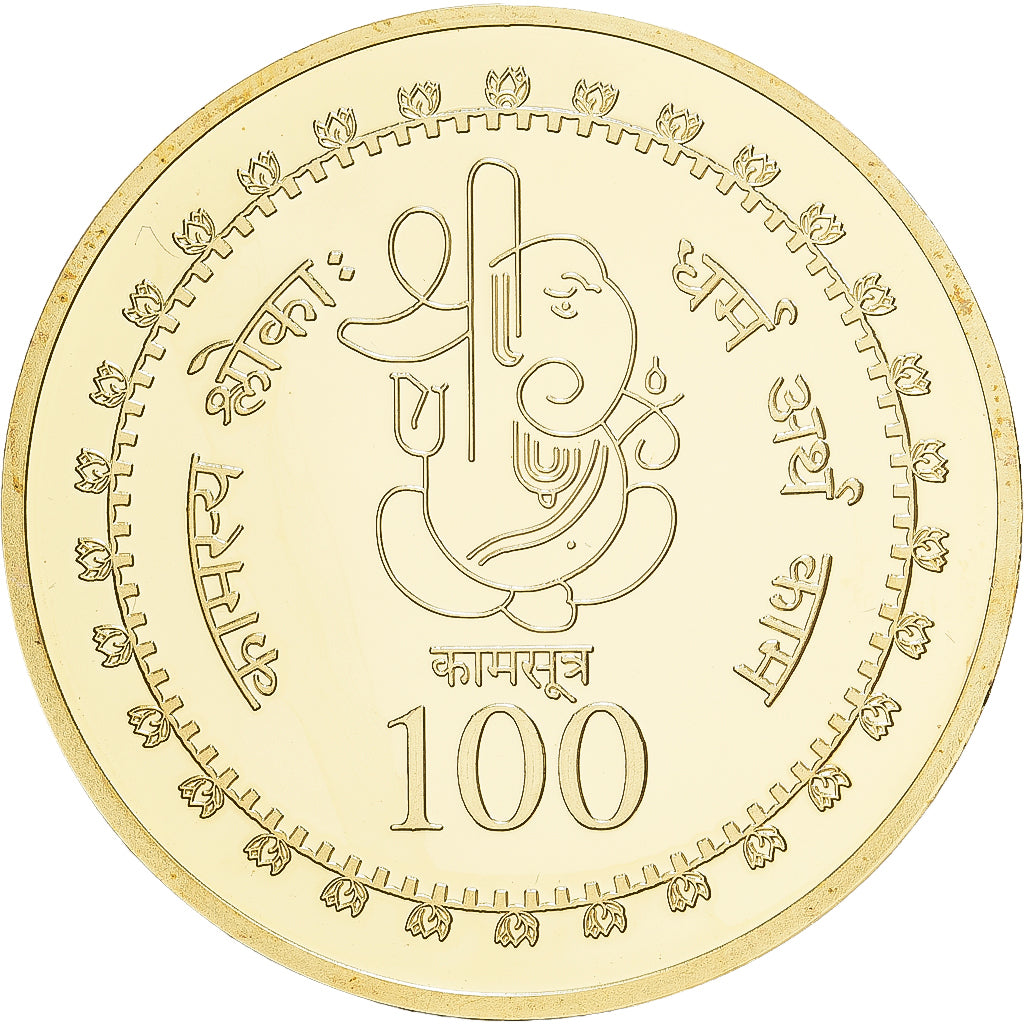 India, Medal, 100 Rupia, Kamasutra, Copper-Nickel Gilt, MS(65-70)