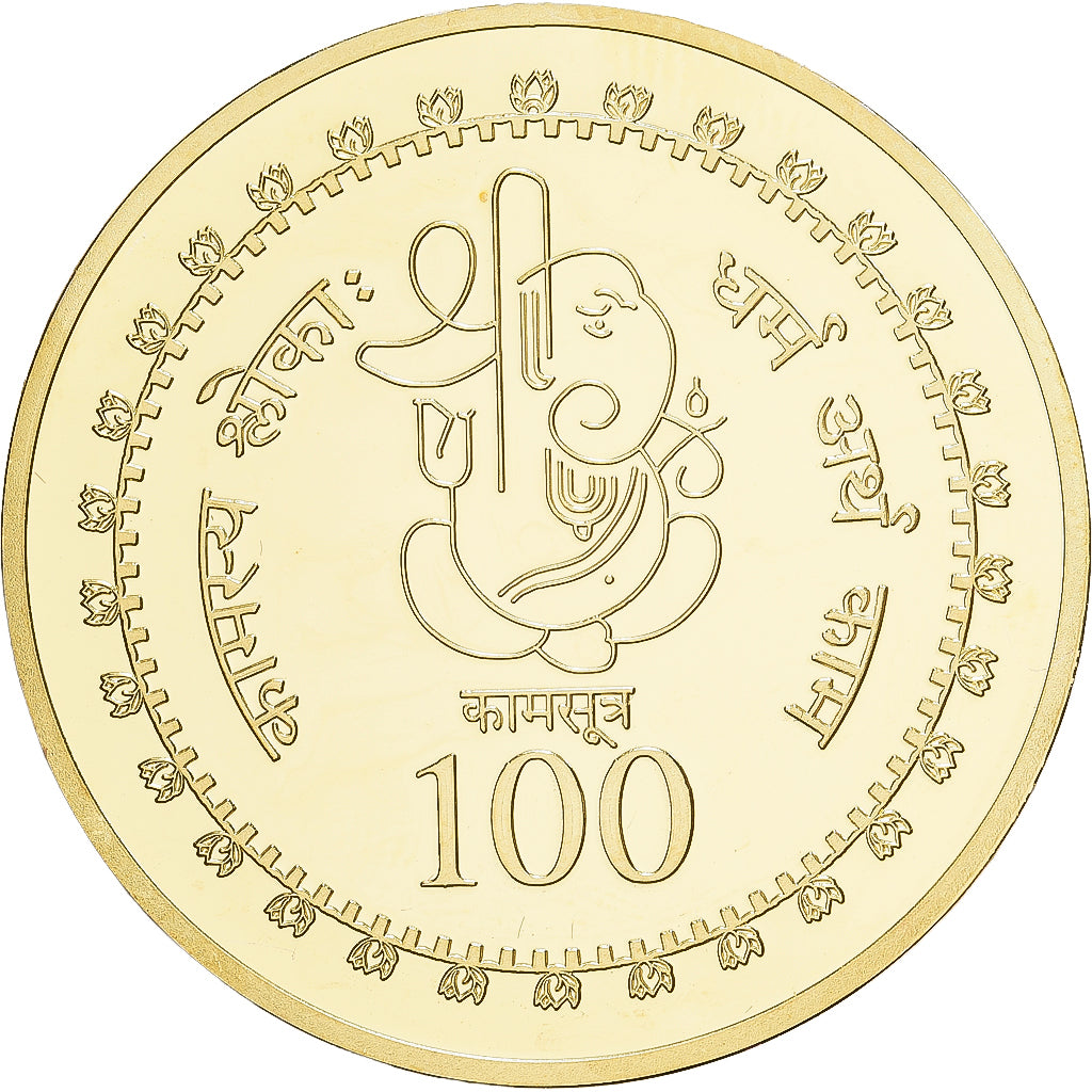India, Medal, 100 Rupia, Kamasutra, Copper-Nickel Gilt, MS(65-70)