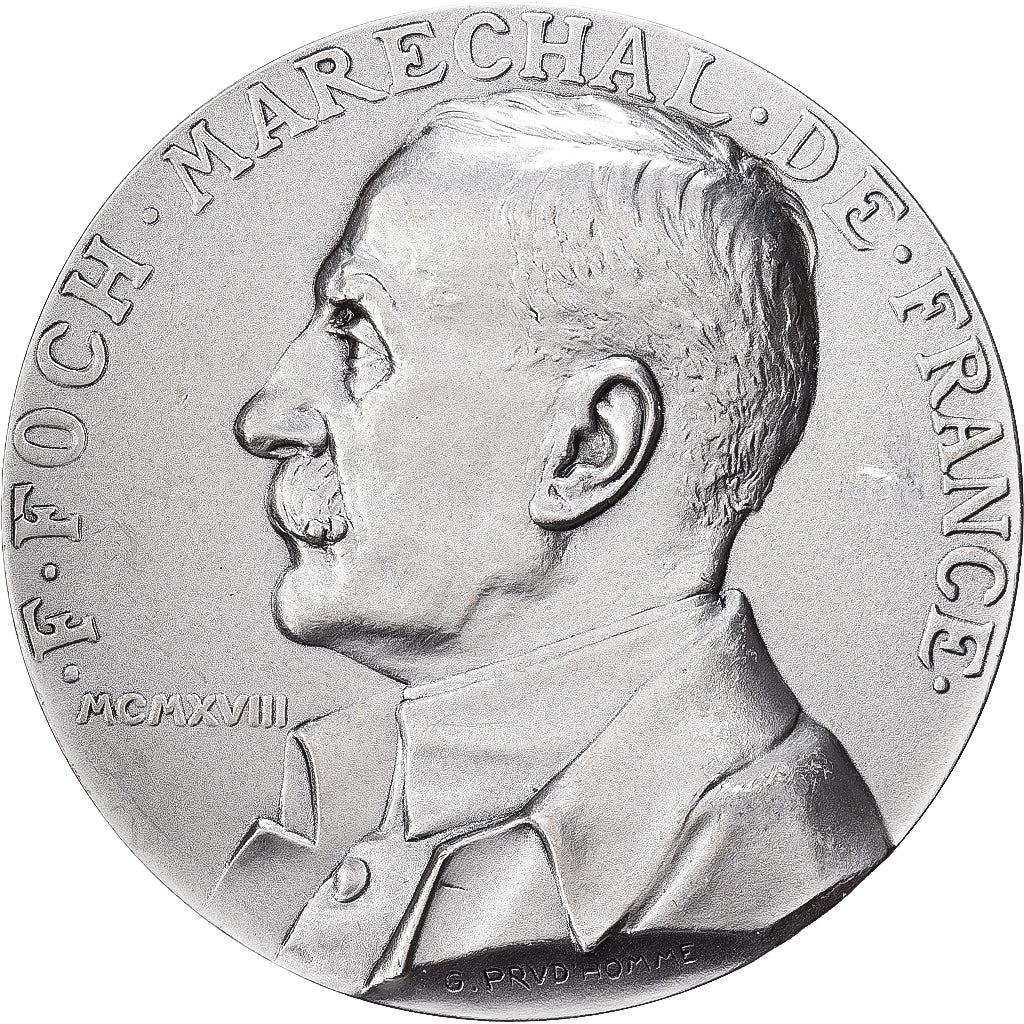 França, medalha, F. Foch, Maréchal de France, Bronze Prateado, Prud'homme.G