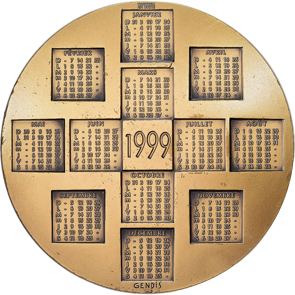 France, Medal, Calendrier, Communiquer, 1999, Bronze, Gendis, AU(55-58)