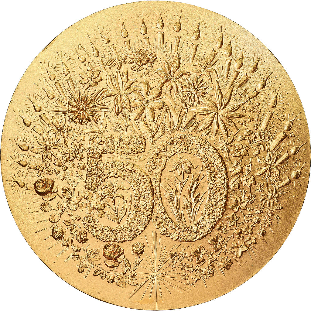 France, Médaille, Mariage, Noces d'or, 1997, Gilt Bronze, SPL, Ponce