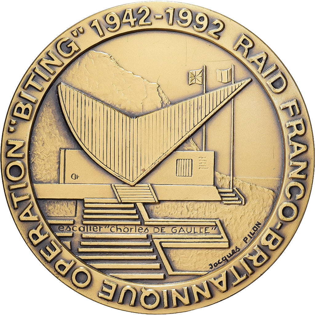 Francia, medaglia, Cinquantenaire de l'Opération Biting, 1992, Bronzo, Pilon