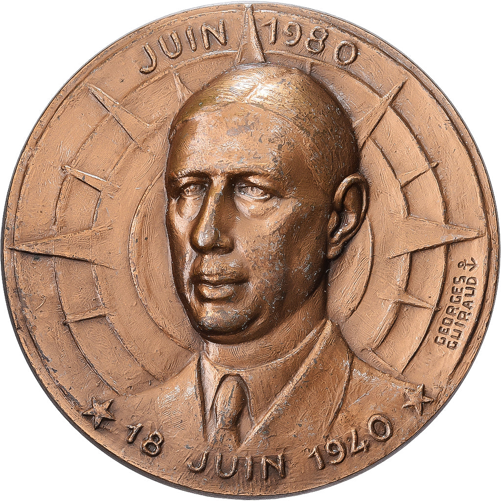 França, medalha, Résistance, Charles de Gaulle, 1980, Bronze, Guiraud