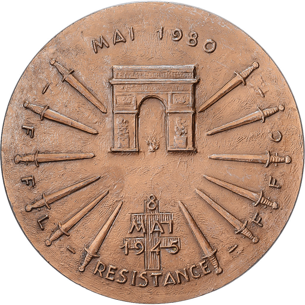 França, medalha, Résistance, Charles de Gaulle, 1980, Bronze, Guiraud