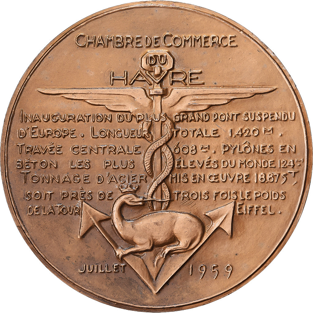 França, medalha, Pont-Route de Tancarville, Chambre de Commerce du Havre, 1959