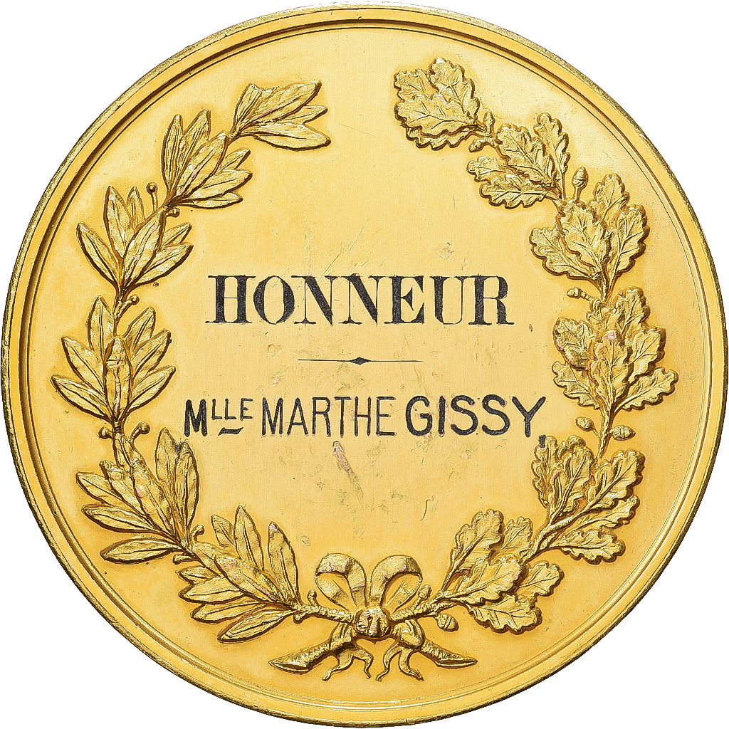 França, medalha, Ursulines du Havre, 1892, Cobre Dourado, Bescher, AU(55-58)