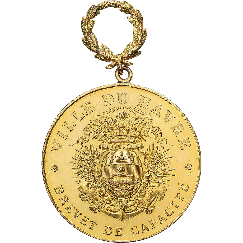 Frankreich, Medaille, Brevet de Capacité, Ville du Havre, Copper Gilt, VZ
