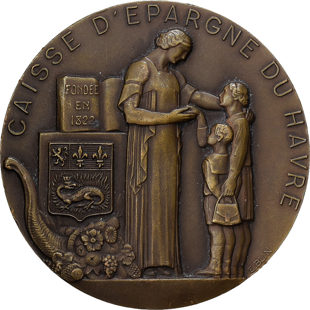 Francja, medal, Banque, Caisse d'Epargne du Havre, 1937, Brązowy, Blin