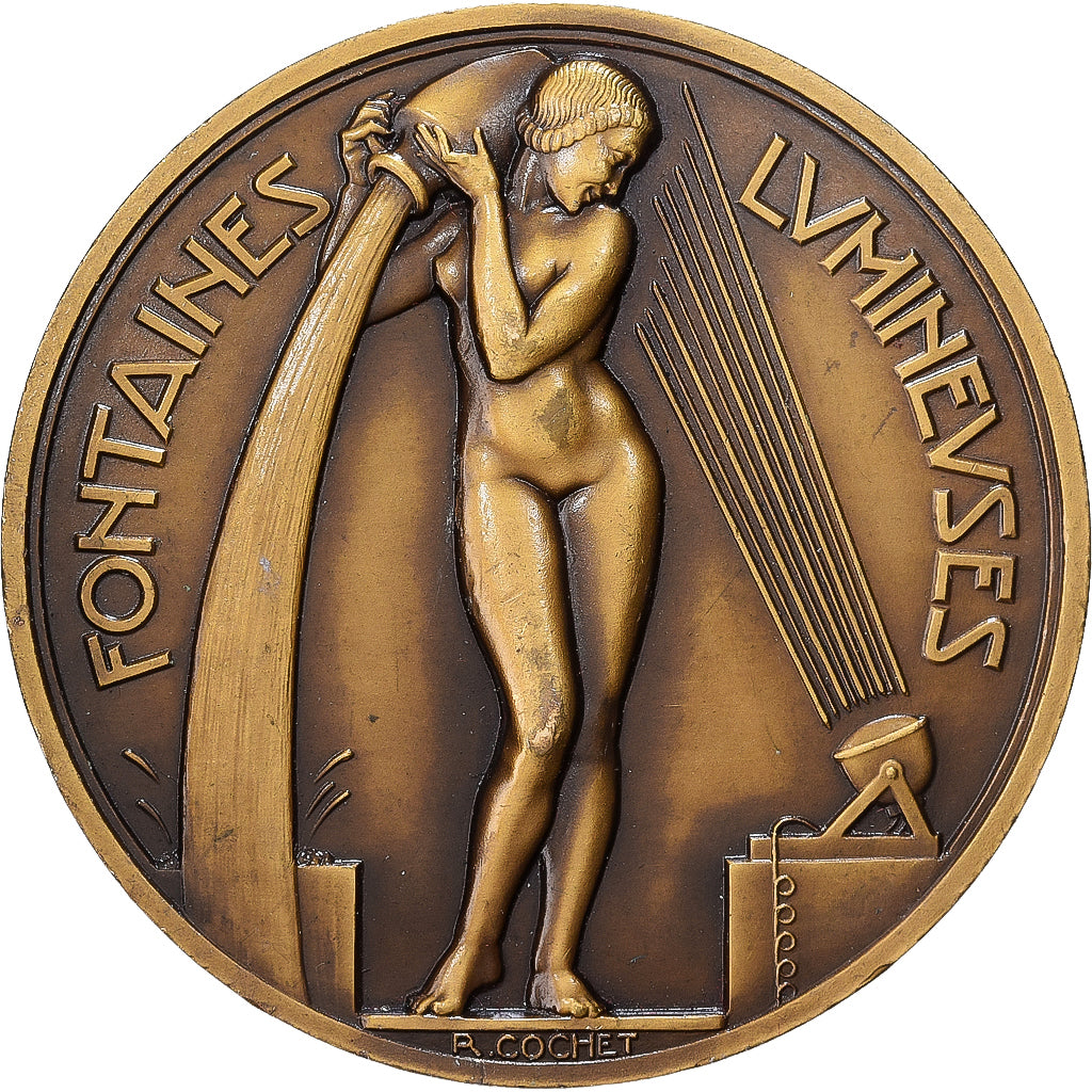 France, Medal, Exposition de Paris, Fontaines Lumineuses, 1937, Bronze, Cochet