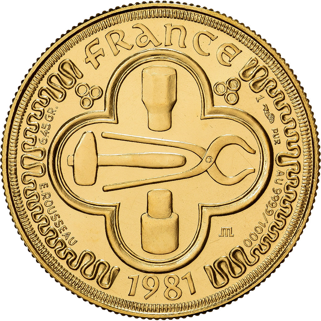 Francia, medalla, Reproduction du Franc à Cheval, Jean II le Bon, 1981, Oro