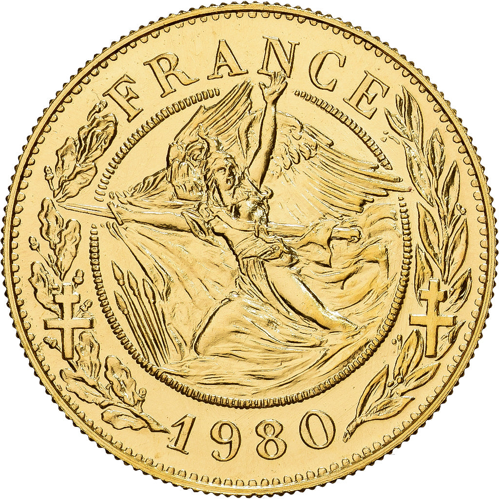 Francia, medalla, Général De Gaulle, 1980, Oro, Santucci, FDC