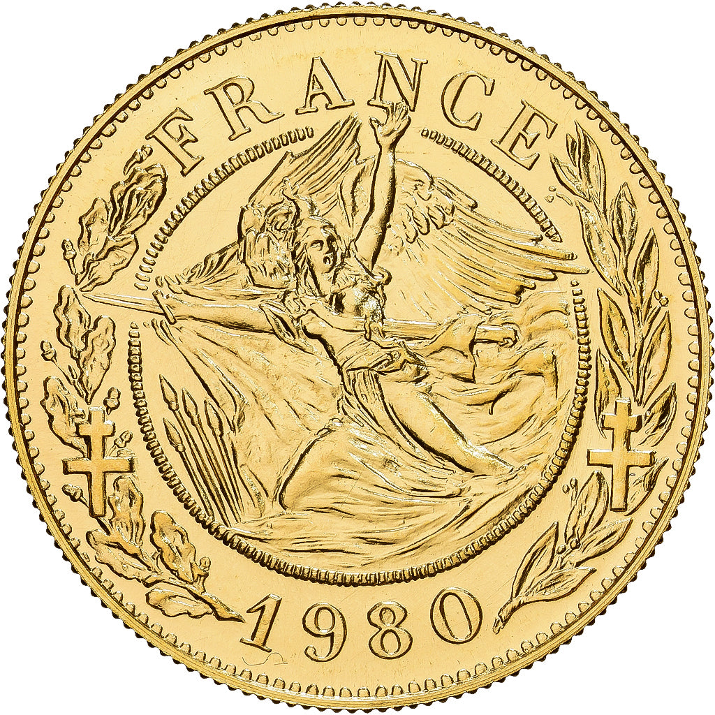Francia, medalla, Général De Gaulle, 1980, Oro, Santucci, FDC