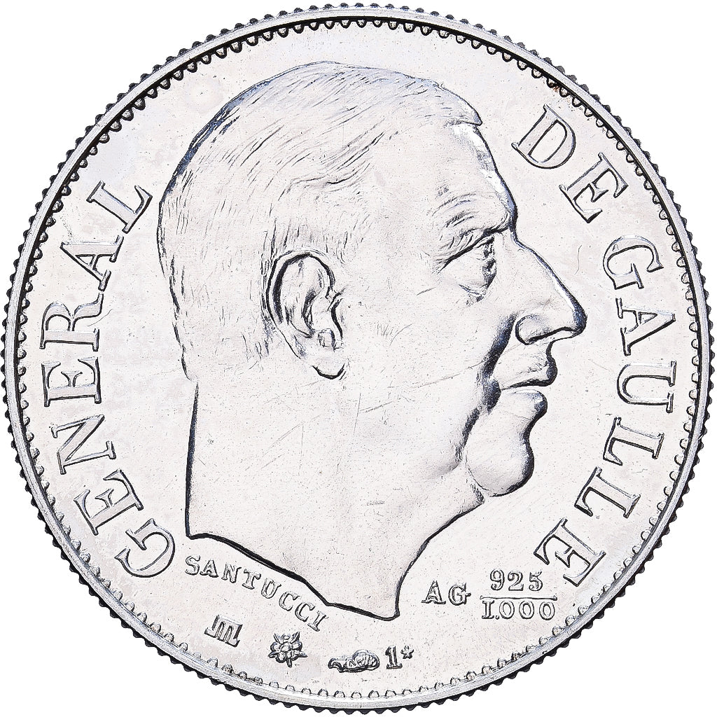 Francia, zeton, Général De Gaulle, 1980, Plata, FDC