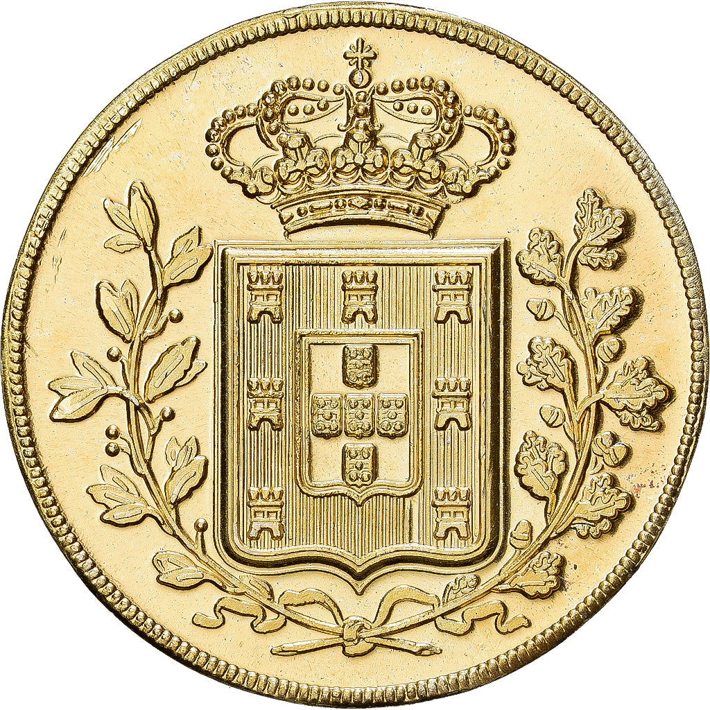 Portugal, medalla, Reproduction Peça, 7500 Reis, Maria II, Oro vermeil, SC