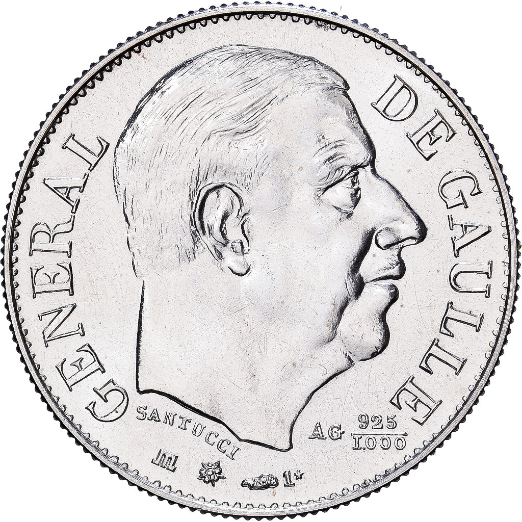 France, Token, Général De Gaulle, 1980, Silver, MS(65-70)