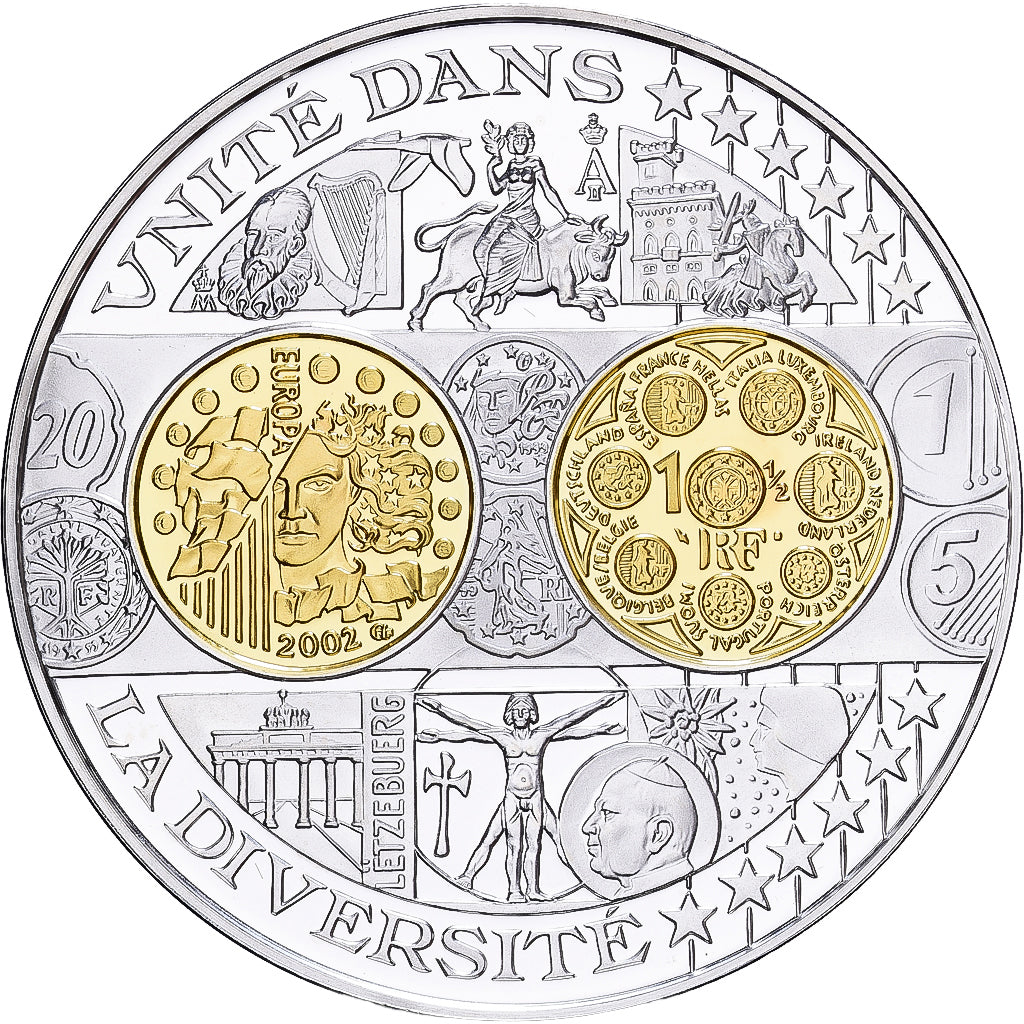 Francja, medal, Histoire Monétaire, Unité dans la Diversité, Srebro