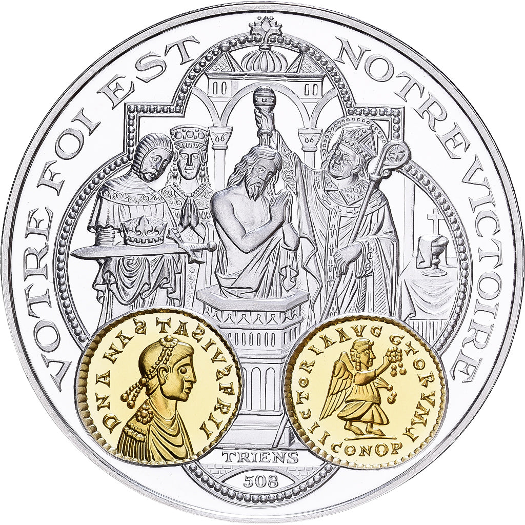 Francja, medal, Histoire Monétaire, Trémissis, Clotaire, Srebro, MS(65-70)