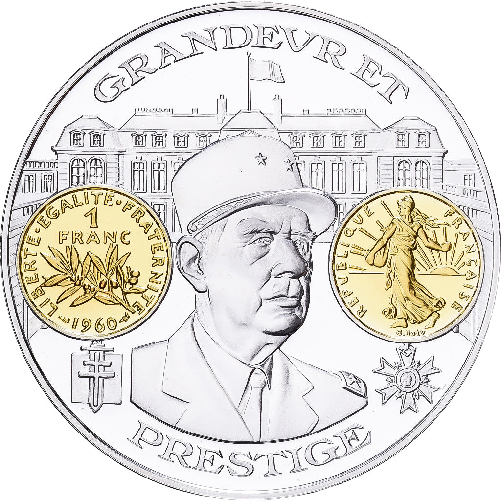 France, Medal, Histoire Monétaire, Franc Semeuse, De Gaulle, Silver, MS(65-70)