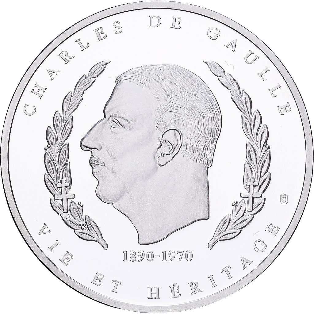 Francia, medalla, Charles de Gaulle, Vie et Héritage, Plata chapada en cobre