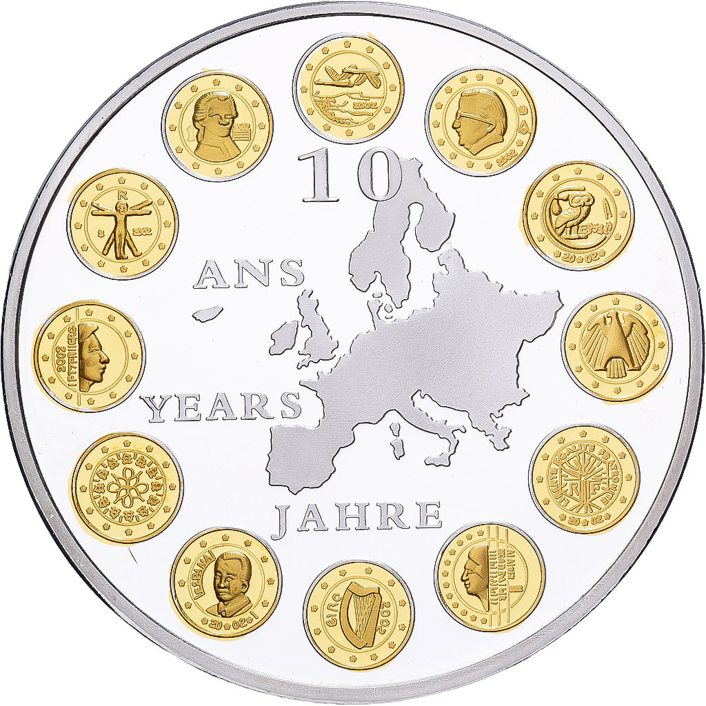 Francia, medalla, 10 Ans dans l'Europe, Copper Plated Silver, FDC