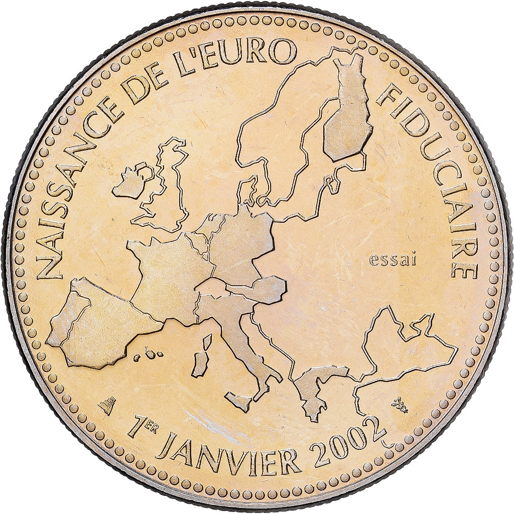 France, Médaille, L'Europe, Naissance de l'Euro Fiduciaire, 2002, Cupronickel