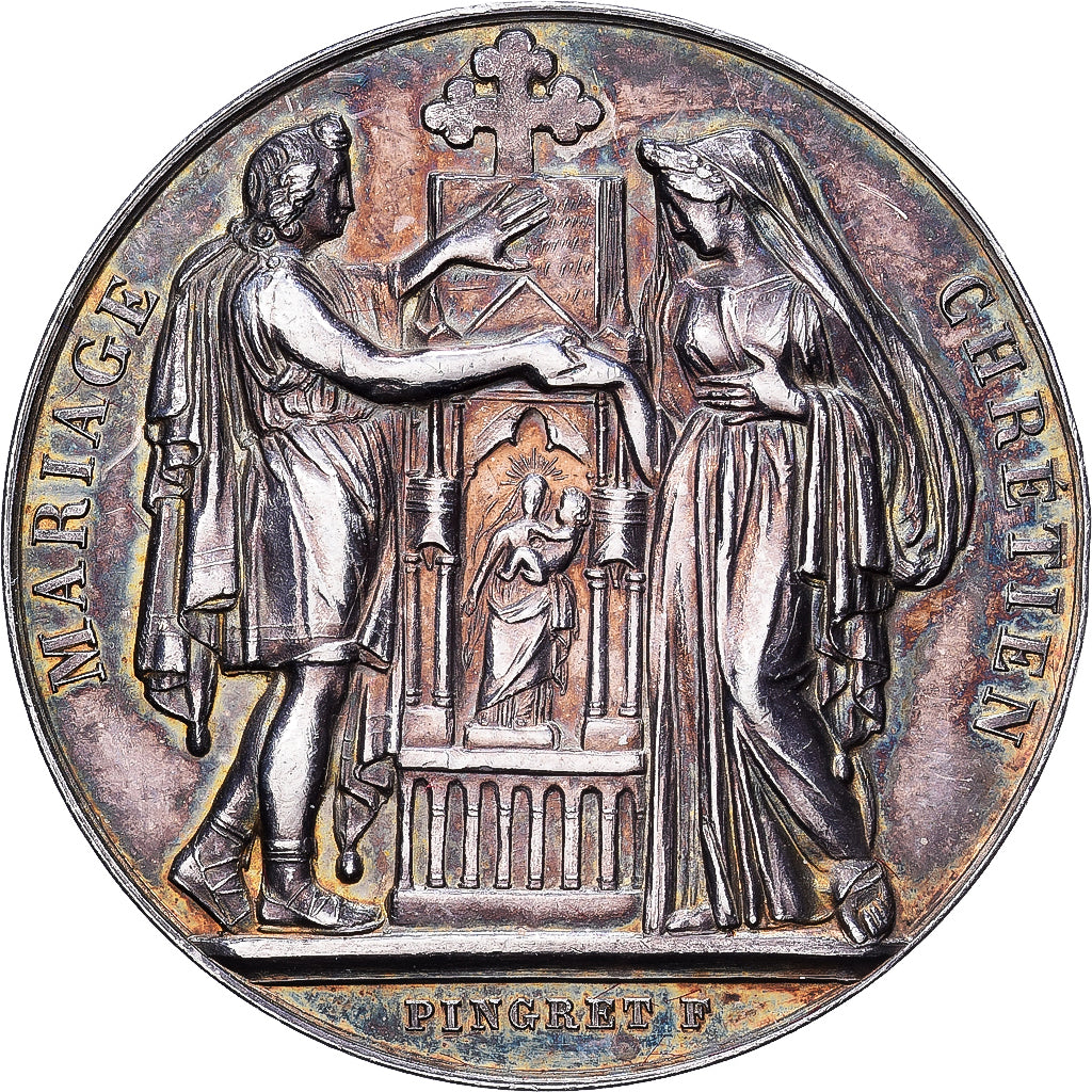 Frankreich, Medaille, Religion, Mariage Chrétien, Silber, Pingret, SS+