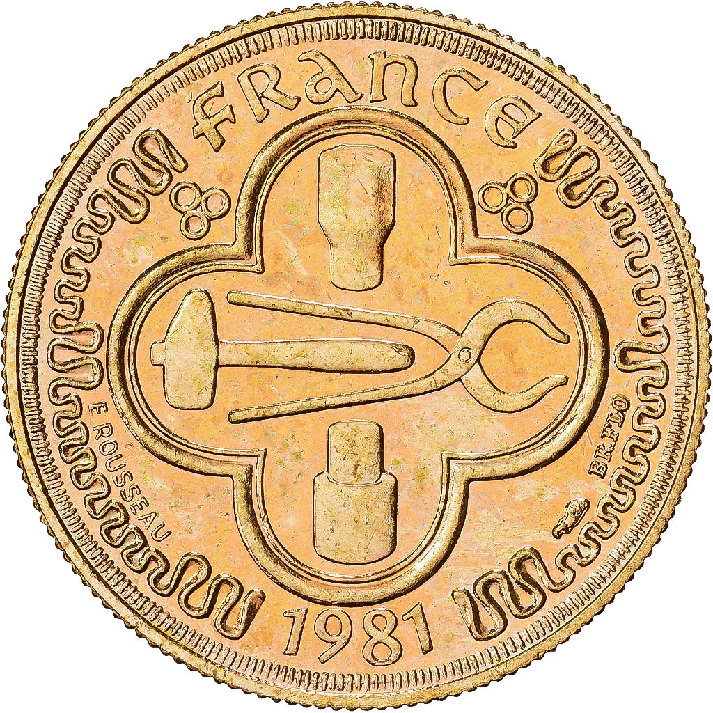Francja, medal, Franc à Cheval, Outils de Frappe Monétaire, 1981, Bronze