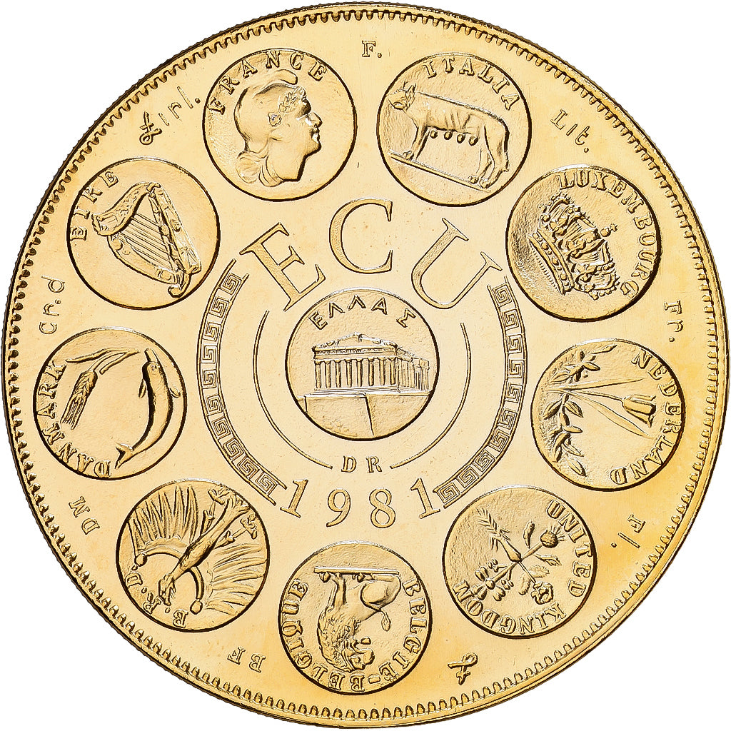 Frankrijk, Medaille, Ecu Europa, Europe Assise, 1981, MDP, Copper-Nickel Gilt