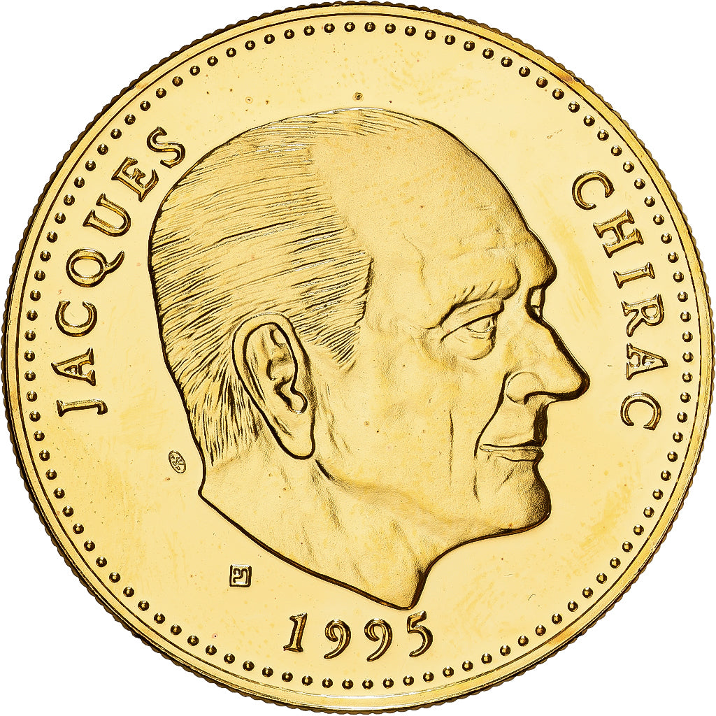 França, medalha, Ve République, Jacques Chirac, 1995, Cobre-Níquel Dourado