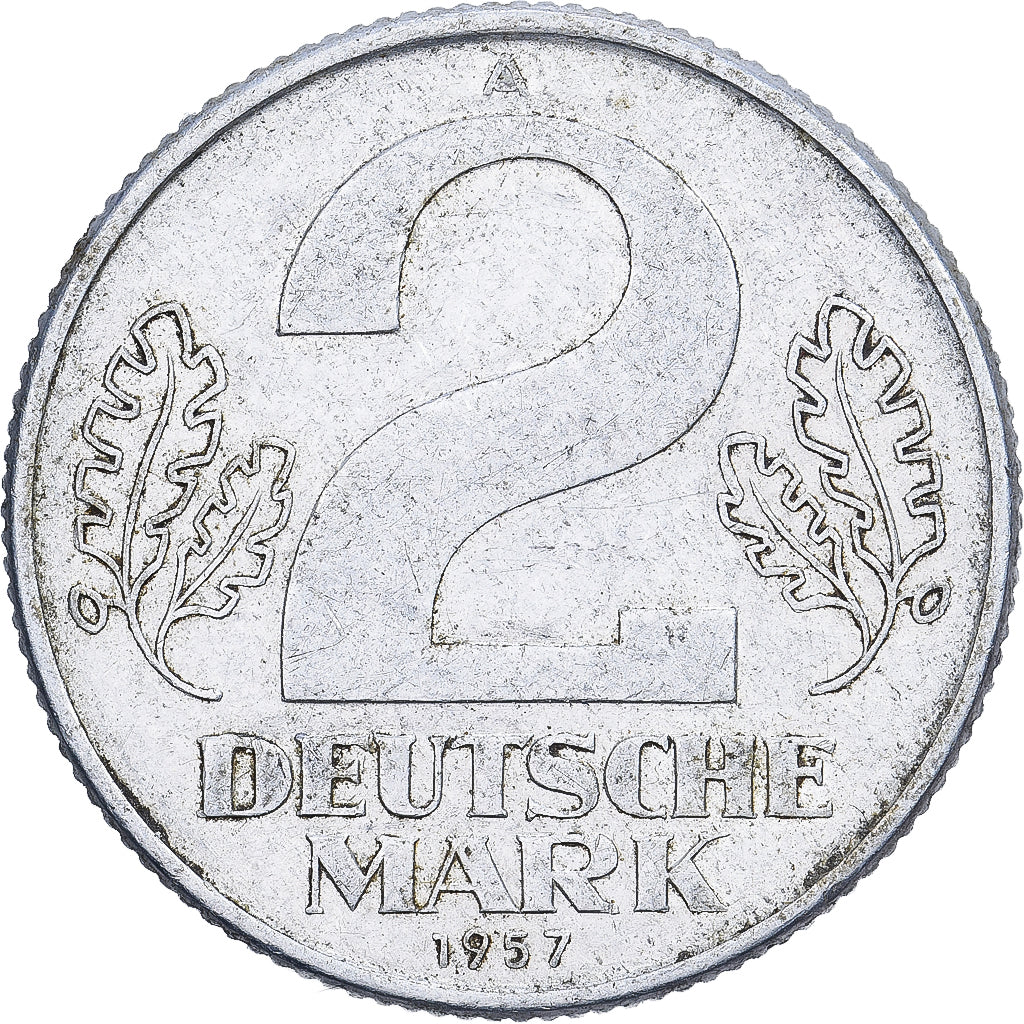 ALEMANHA - REPÚBLICA DEMOCRÁTICA, 2 Mark, 1957, Berlin, Alumínio, VF(30-35)