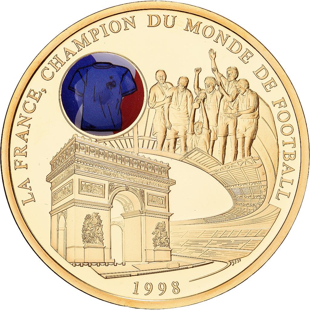 France, Medal, La France, Champion du Monde de Football, 1998, Copper Gilt