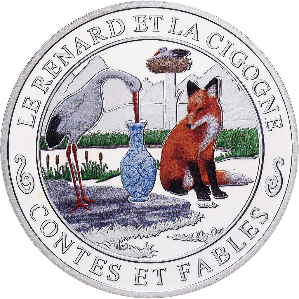 Francia, medaglia, Contes et Fables, Le Renard et la Cigogne, Argento, FDC