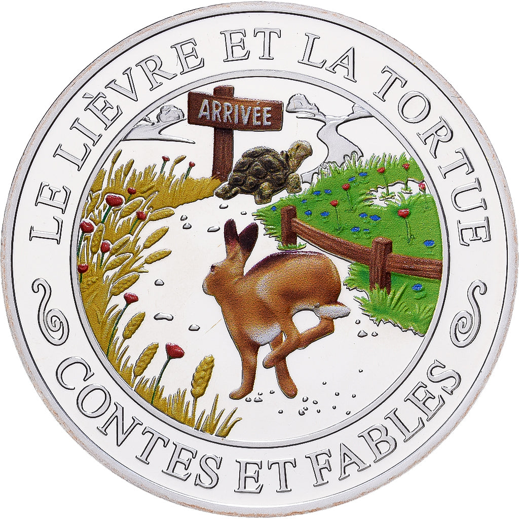 France, Médaille, Contes et Fables, Le Lièvre et la Tortue, Argent, FDC
