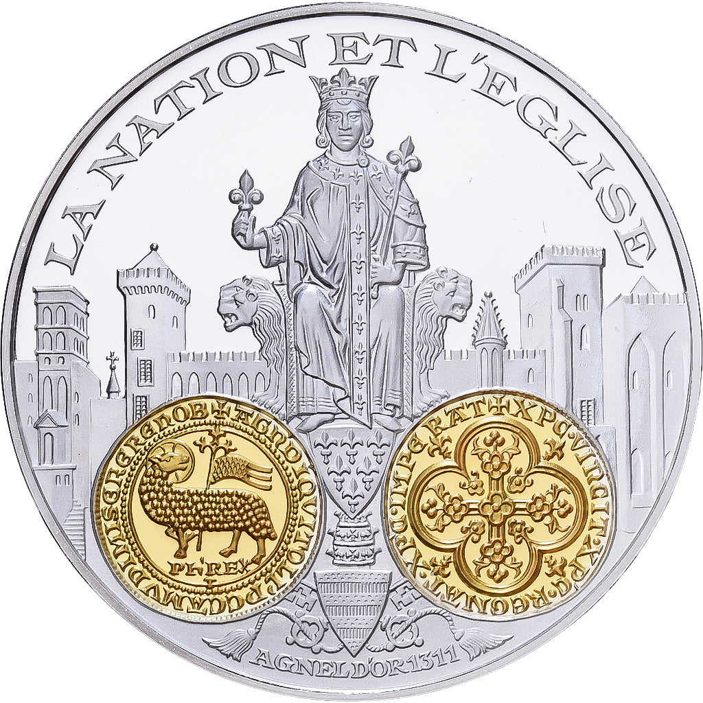Frankreich, Medaille, 2000 Ans d'Histoire Monétaire, Agnel d'Or, Silber, STGL