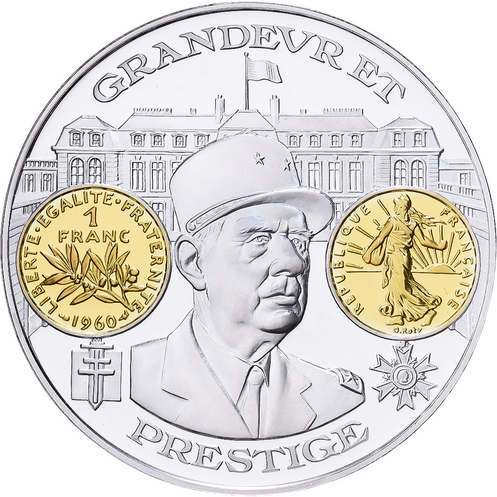 Frankrijk, Medaille, Histoire Monétaire, Franc Semeuse, De Gaulle, Zilver, FDC