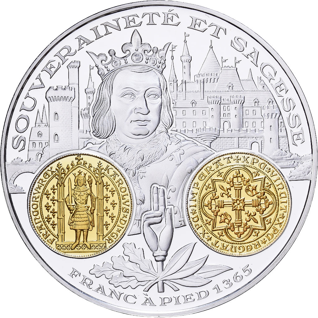 Frankrijk, Medaille, Histoire Monétaire, Franc à Pied, Charles V, Zilver, FDC