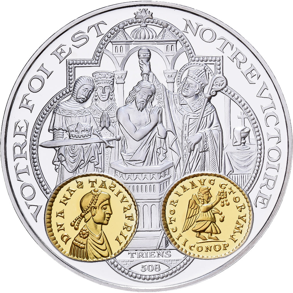 França, medalha, Histoire Monétaire, Triens, Prata, MS(65-70)