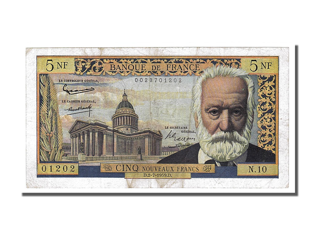 Banknot, Francja, 5 Nouveaux Francs, Victor Hugo, 1959, 1959-07-02, EF(40-45)