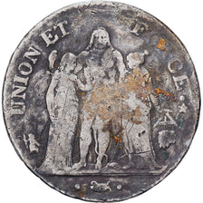 Francia, 5 Francs, Union et Force, AN 8, Bayonne, Argento, B, Gadoury:563a