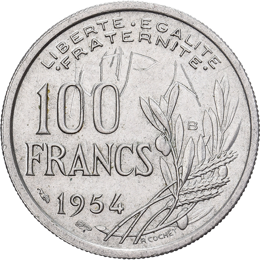 France, 100 Francs, Cochet, 1954, Beaumont - Le Roger, Copper-nickel, VF(30-35)