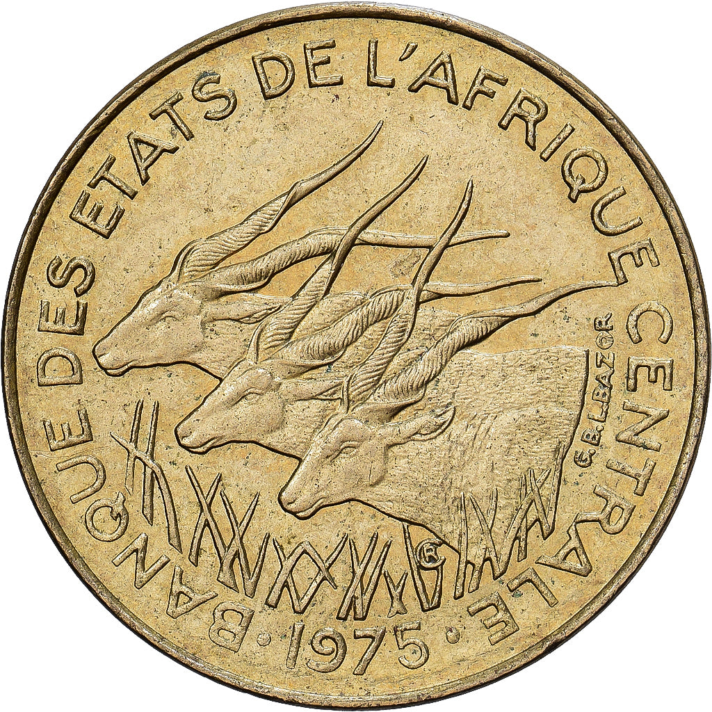 Stati dell’Africa centrale, 10 Francs, 1975, Paris, Alluminio-bronzo, BB+